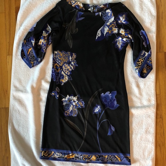 Elie Tahari Black Floral Print Dress - Picture 2 of 6